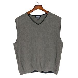 Vintage Eddie Bauer Men's Gray Knit Sweater Vest Size Large V Neck 100% Cotton